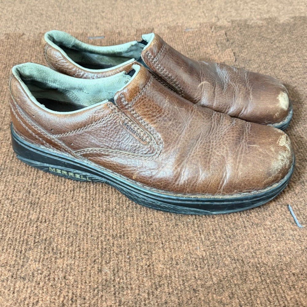 Merrell World Legend Mens Brown Leather Slip On Loafers Walking Shoes Size 14